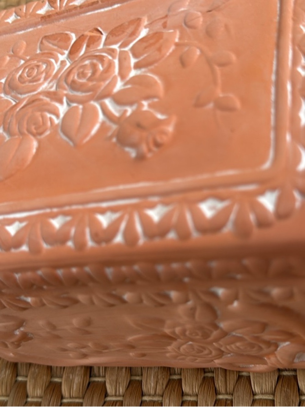 Embossed Floral Trinket Box in Terracotta